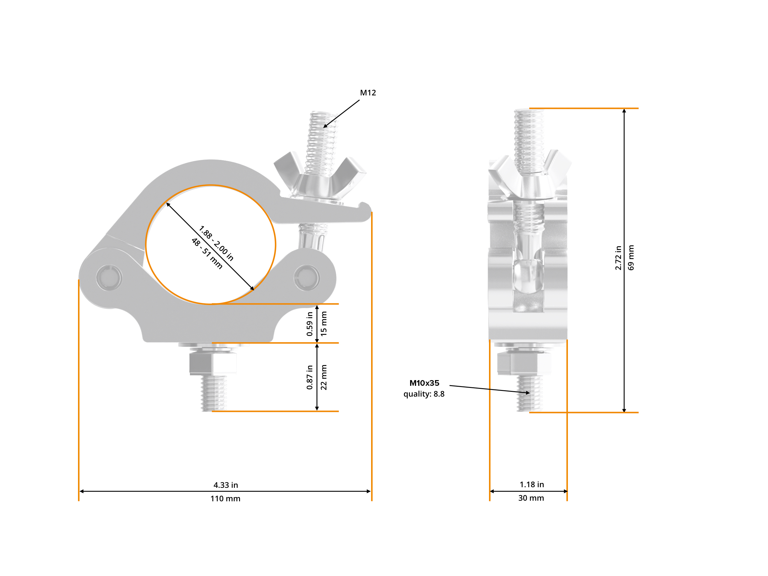 Half Coupler Slim 48-51/30/300kg stage black Half Coupler Slim 48-51/30/300kg stage black