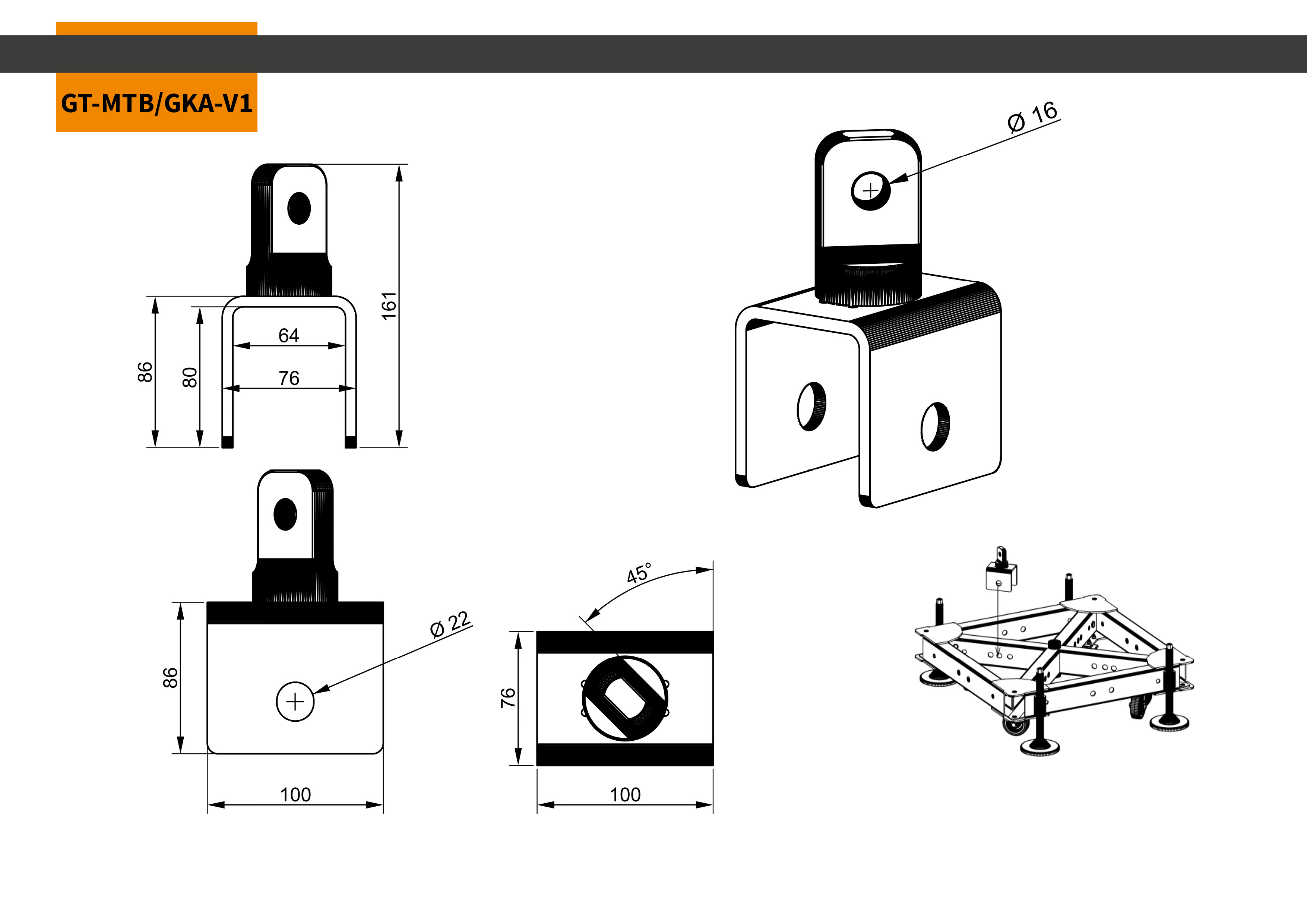 MTB Gabelkopf Abgang Version 1 inkl. 1x PIN20 & 4mm R-Clip