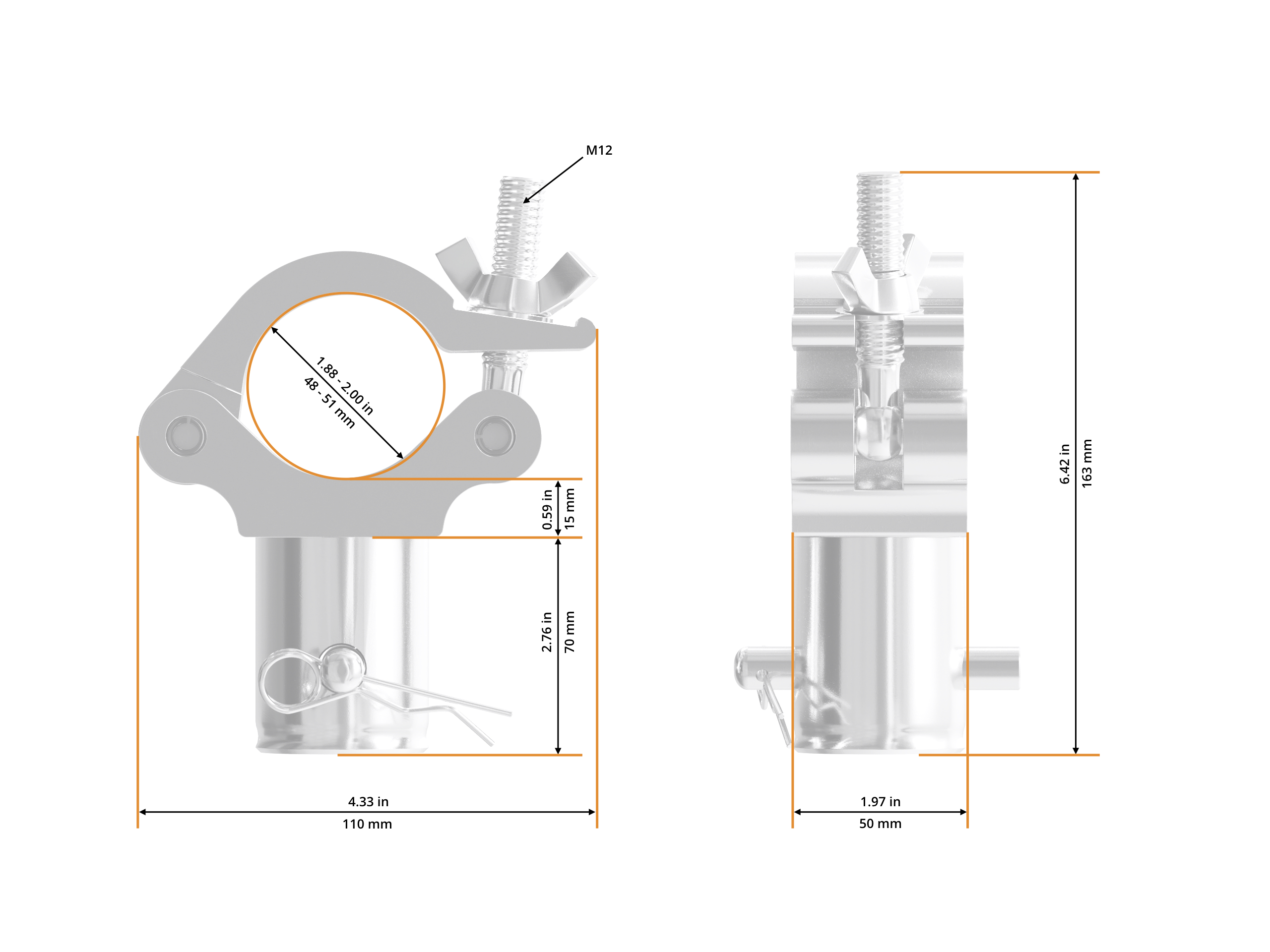 Half Coupler Spacer Female 48-51/50/500kg stage black Half Coupler Spacer Female 48-51/50/500kg stage black
