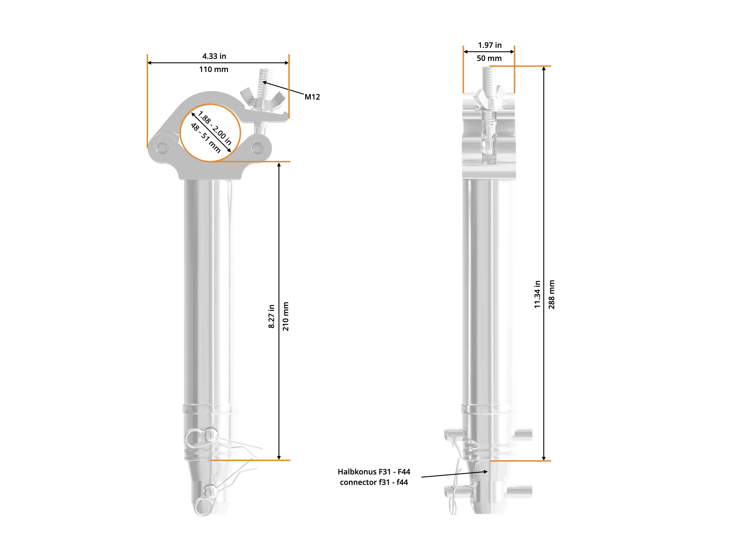 Half Coupler Spacer 48-51/50/500kg 210mm Half Coupler Spacer 48-51/50/500kg 210mm
